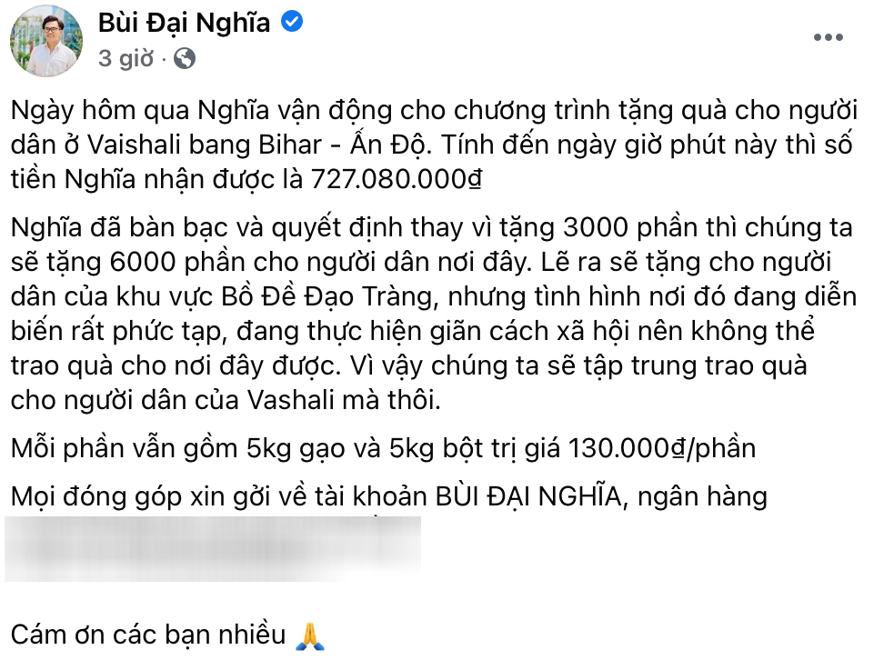 Bài thông báo của MC Đại Nghĩa. Ảnh: Chụp màn hình