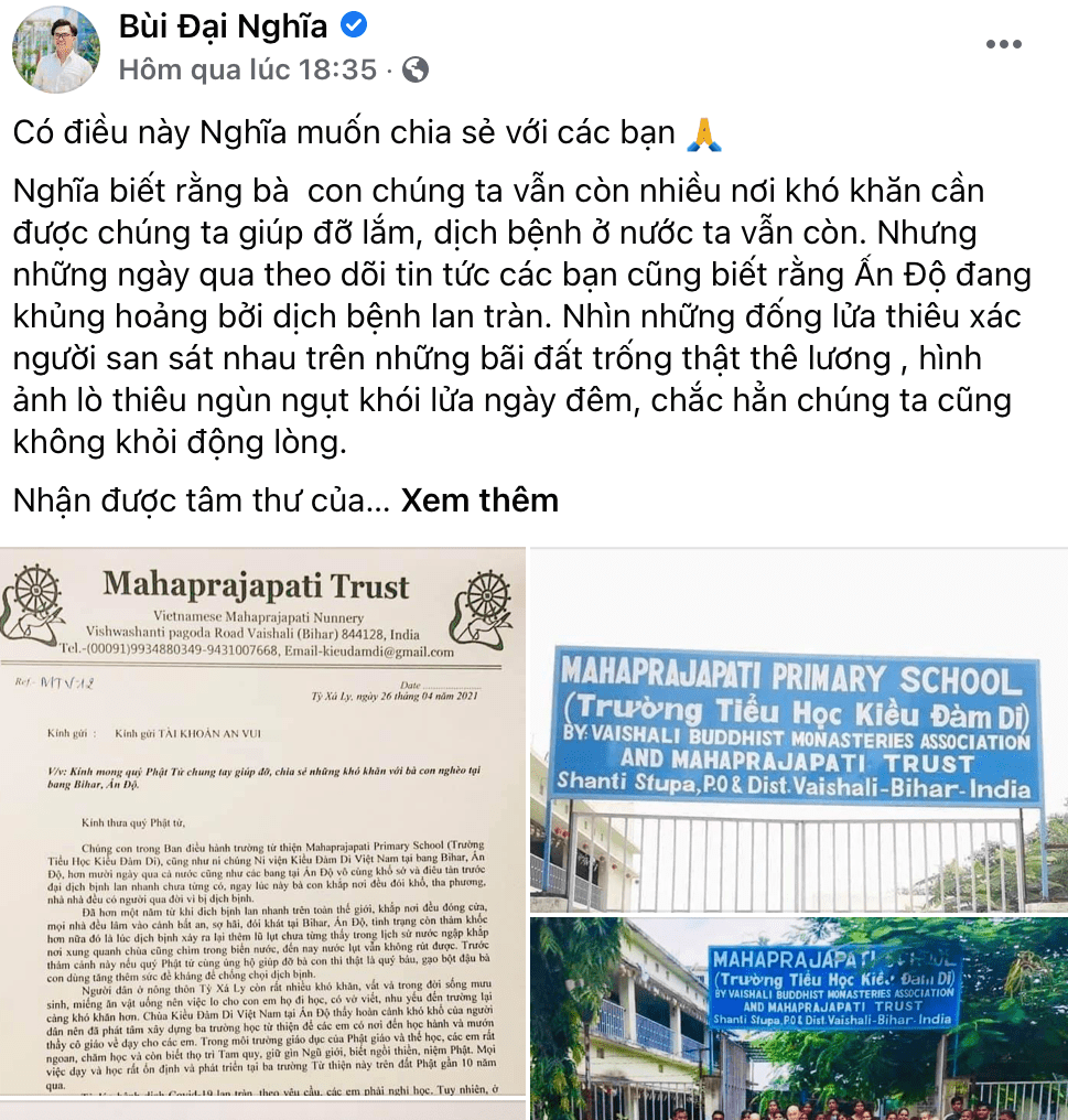 Nội dung bài kêu gọi ủng hộ người dân Ấn Độ. Ảnh: Chụp màn hình