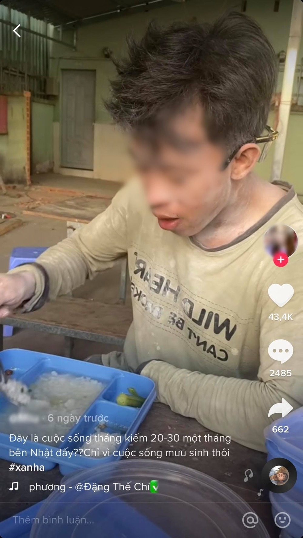 Bữa cơm thiếu thốn của người xuất khẩu lao động tại Nhật Bản. Ảnh chụp màn hình