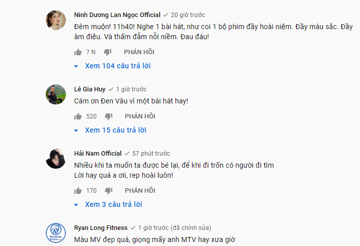 Bản hit mới của Đen Vâu nhận được 'cơn mưa lời khen' từ các nghệ sĩ Việt. Ảnh chụp màn hình Bản hit mới của Đen Vâu nhận được 'cơn mưa lời khen' từ các nghệ sĩ Việt. Ảnh chụp màn hình