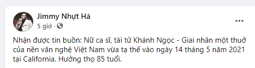 Nội dung bài thông báo của MC Jimmy Nhựt Hà. Ảnh chụp màn hình Nội dung bài thông báo của MC Jimmy Nhựt Hà. Ảnh chụp màn hình