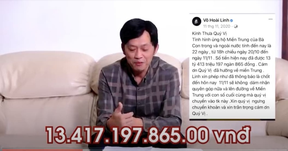 Hoài Linh trong clip lên tiếng về ồn ào số tiền từ thiện. Ảnh chụp màn hình Hoài Linh trong clip lên tiếng về ồn ào số tiền từ thiện. Ảnh chụp màn hình