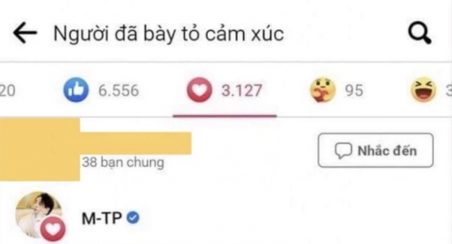 Sơn Tùng MTP từng 'thả tim trượt' bài viết của Thiều Bảo Trâm. Ảnh chụp màn hình Sơn Tùng MTP từng 'thả tim trượt' bài viết của Thiều Bảo Trâm. Ảnh chụp màn hình