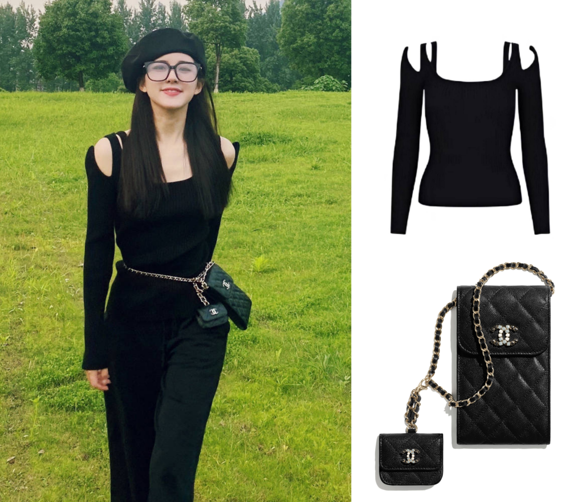 Áo khoét vai hiệu Calvin Luo và túi Chanel Áo khoét vai hiệu Calvin Luo và túi Chanel