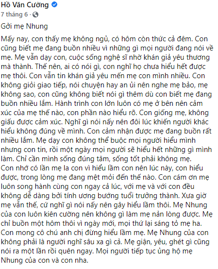 Tâm thư Hồ Văn Cường gửi Phi Nhung hot trở lại 2 Tâm thư Hồ Văn Cường gửi Phi Nhung hot trở lại 2