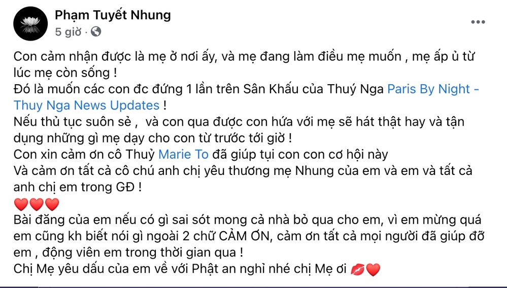 Con Phi Nhung đăng tâm thư về việc qua Mỹ biểu diễn, hé lộ bài hát tặng mẹ khiến fan khóc nấc 2
