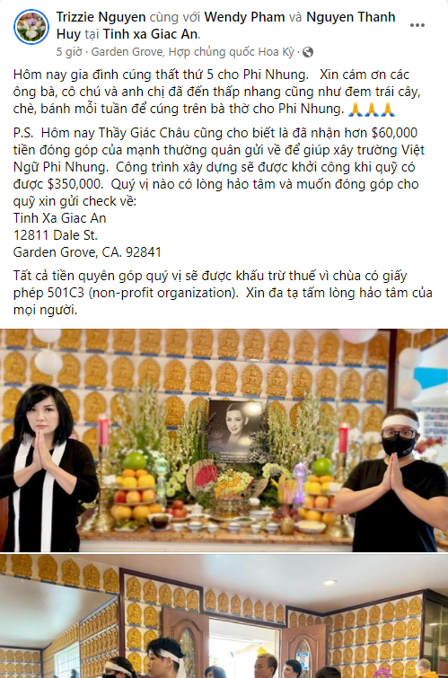 Bạn thân Phi Nhung cùng Wendy Phạm tiết lộ điều đặc biệt vào ngày thất thứ 5 của cố NS, công khai số tiền phúng điếu 'khủng' 4