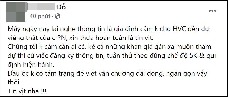 Quản lý Phi Nhung phủ nhận tin đồn cấm Hồ Văn Cường đến cúng thất. Ảnh: Chụp màn hình