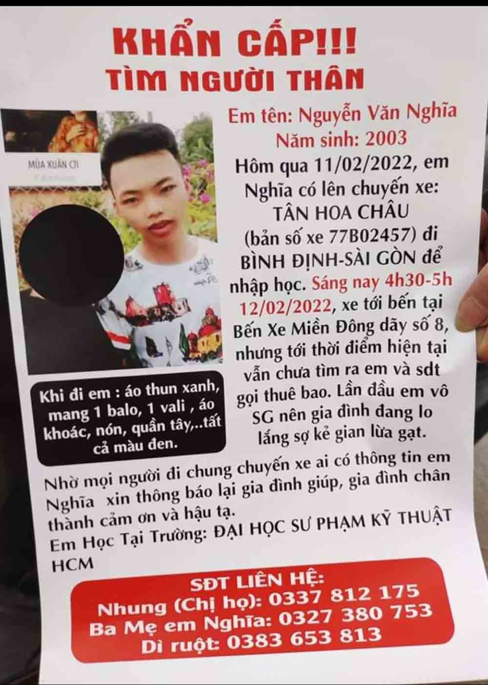 Sau khi lập hồ sơ điều tra vụ việc em Nguyễn Văn Nghĩa mất tích, cơ quan chức năng phát hiện thi thể nam sinh viên này trên sông Sài Gòn
