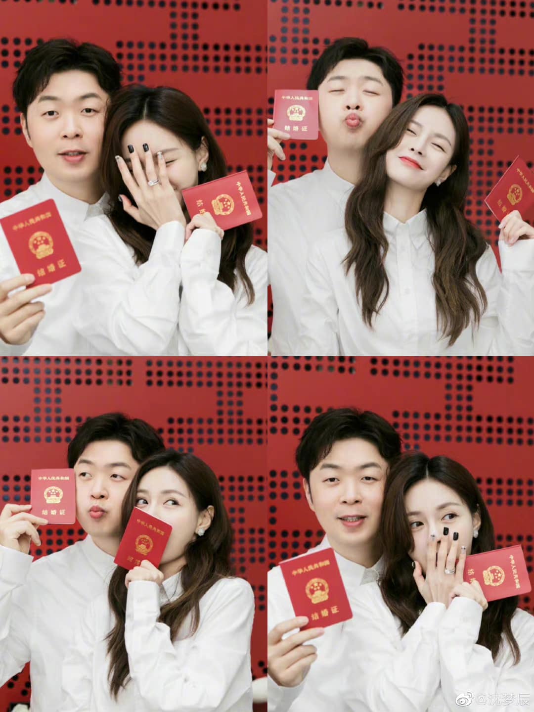 Cách đây ít phút, Đỗ Hải Đào và Thẩm Mộng Thần cùng đăng weibo công bố kết hôn và khoe ảnh nhận giấy chứng nhận kết hôn. Được biết cả quen nhau từ năm 2014