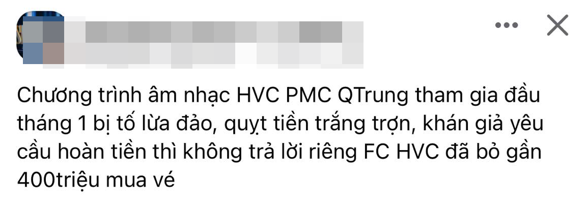 Bài tố BTC đêm diễn có in hình ảnh Hồ Văn Cường trên poster lừa đảo