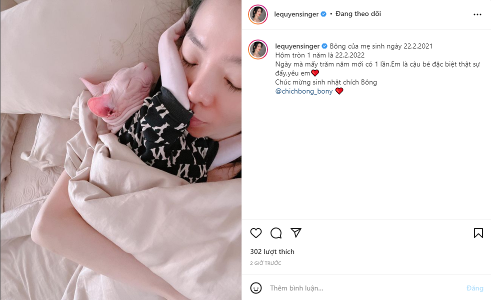 Lệ Quyên khiến dân tình tan chảy khi đăng tải hình ảnh thân mật với nhân vật được cô cho là 'đặc biệt'... chú mèo chích Bông