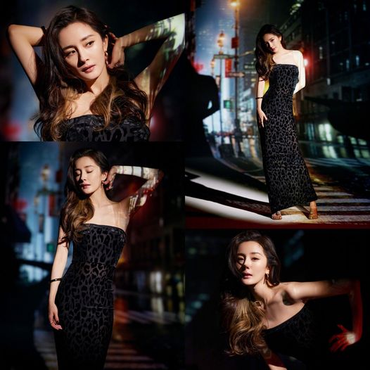 Dương Mịch thu hút ánh nhìn với chiếc váy họa tiết da báo màu đen trong buổi livestream với nhãn hàng diễn ra tối qua.