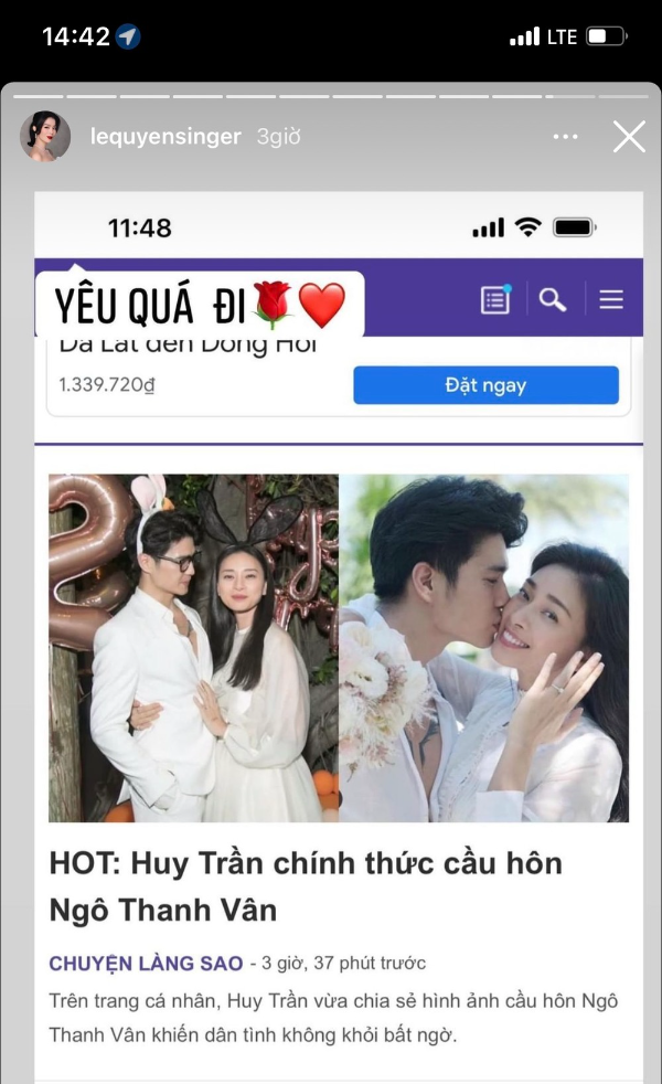 Lệ Quyên thể hiện sự ngưỡng mộ, hạnh phúc lây khi hay tin Huy Trần - Ngô Thanh Vân đính hôn Lệ Quyên thể hiện sự ngưỡng mộ, hạnh phúc lây khi hay tin Huy Trần - Ngô Thanh Vân đính hôn