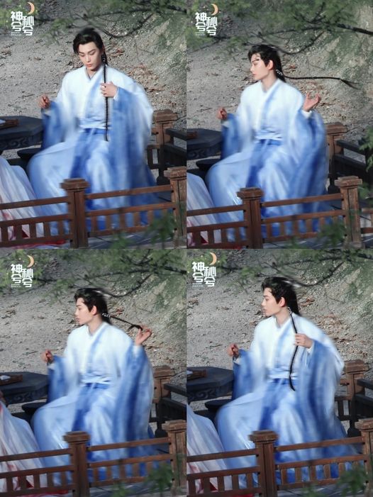 Đinh Vũ Hề với tạo hình trang phục màu xanh dương trong 'Bảy kiếp may mắn'.