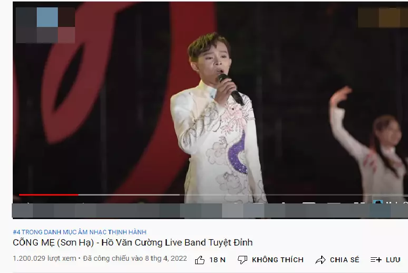 Trong suốt gần 1 tuần ra mắt trên kênh Youtube của Bầu Thụy, bài hát do Hồ Văn Cường thể hiện chễm chệ vị Top 4 top trending âm nhạc