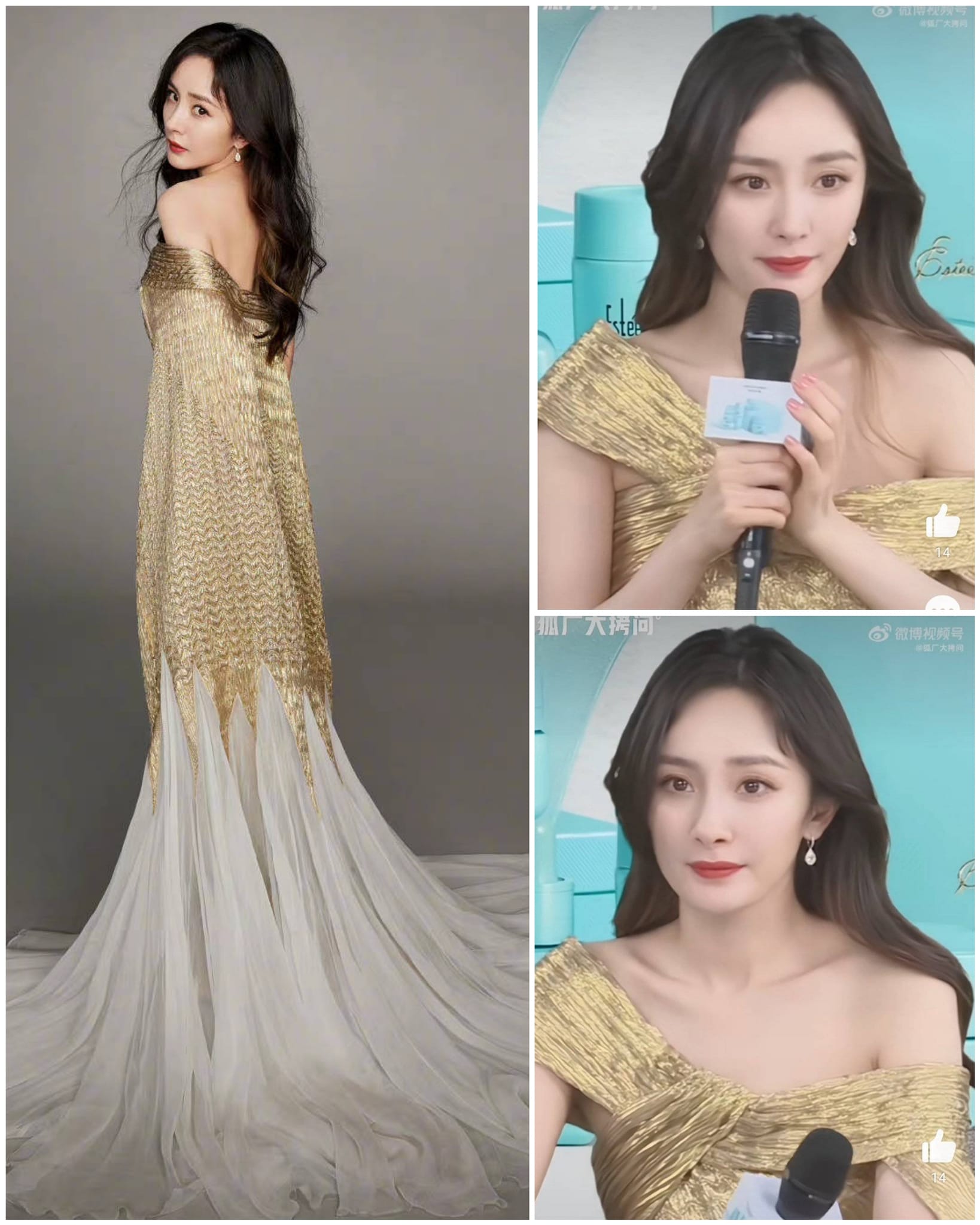 Dương Mịch tạo hình đầm kim sa lộng lẫy khí chất cao quý trong buổi phát sóng trực tiếp mới đây