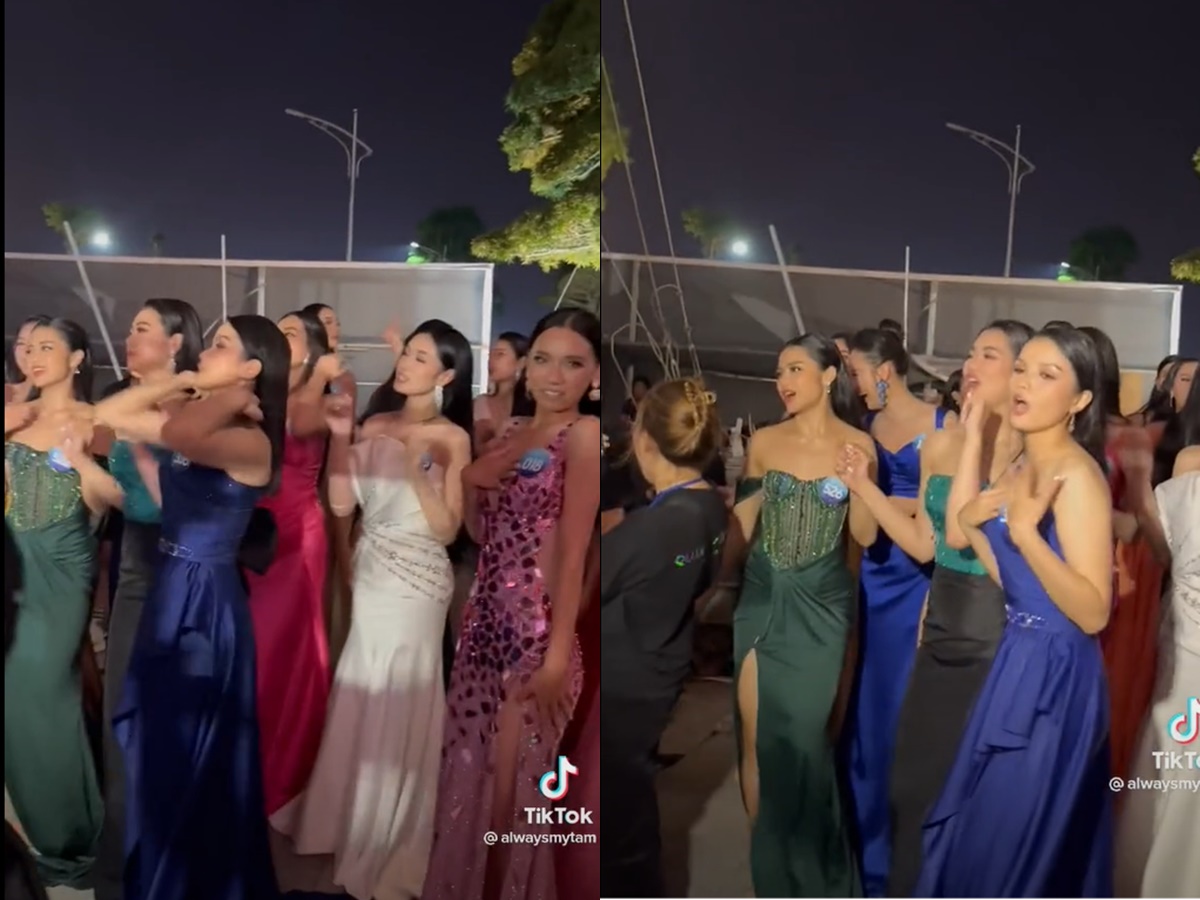 Rũ bỏ hình tượng nền nã ban đầu, dàn thí sinh Miss World hòa mình, đung đưa theo điệu nhạc Người Hãy Quên Em Đi của Mỹ Tâm