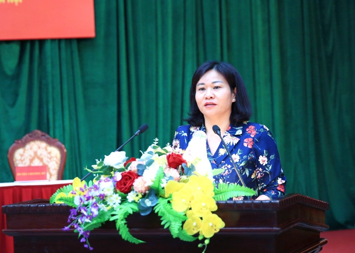 Phó Bí thư Thường trực Thành ủy Nguyễn Thị Tuyến phát biểu tại lễ ký kết Phó Bí thư Thường trực Thành ủy Nguyễn Thị Tuyến phát biểu tại lễ ký kết