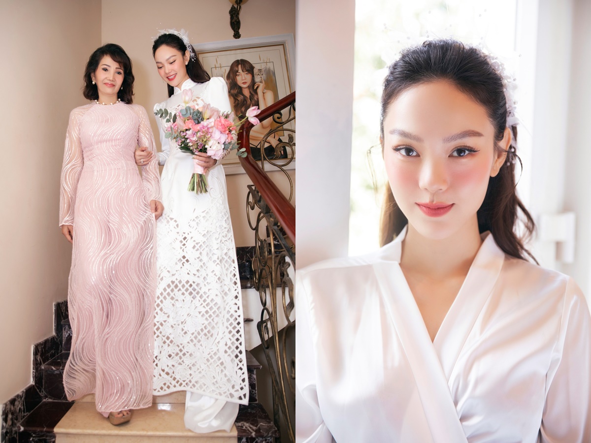 'Bé Heo' trở thành tâm điểm với bộ áo dài cưới màu trắng nền nã, tôn lên tối đa vẻ đẹp lẫn vóc dáng
