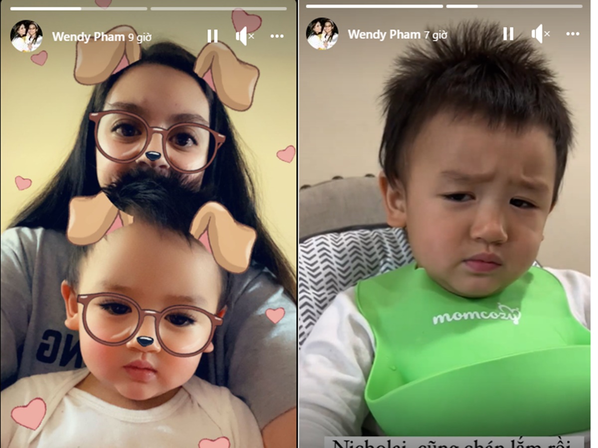 Wendy Phạm chia sẻ hình ảnh 'sống ảo' cùng con trai kém dòng trạng thái tiết lộ nhóc tỳ đang bị ốm