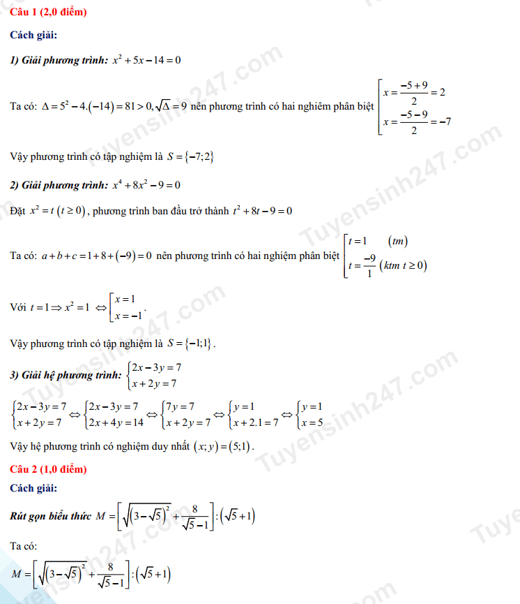 Đáp án đề thi môn Toán kỳ thi tuyển sinh lớp 10 tỉnh Đồng Nai năm 2022 2