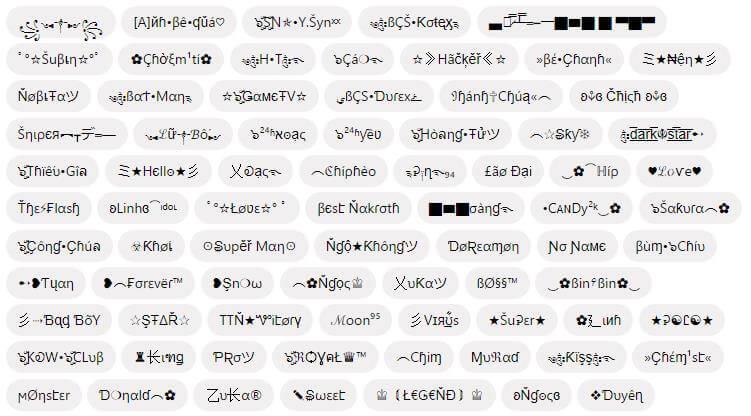 Các mẫu kí tự đặc biệt