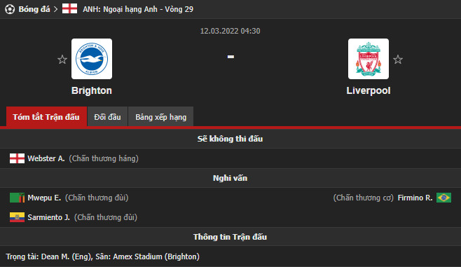 Nhận định Brighton vs Liverpool (19h30 12/03/2022) vòng 29 Ngoại hạng Anh: Ác mộng cho chủ nhà - Ảnh 1 Nhận định Brighton vs Liverpool (19h30 12/03/2022) vòng 29 Ngoại hạng Anh: Ác mộng cho chủ nhà - Ảnh 1