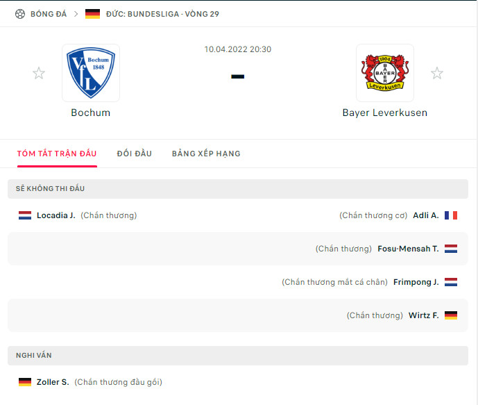 Nhận định Bochum vs Bayer Leverkusen (20h30 10/04/2022) vòng 29 Bundesliga: Lịch sử tiếp diễn - Ảnh 1 Nhận định Bochum vs Bayer Leverkusen (20h30 10/04/2022) vòng 29 Bundesliga: Lịch sử tiếp diễn - Ảnh 1