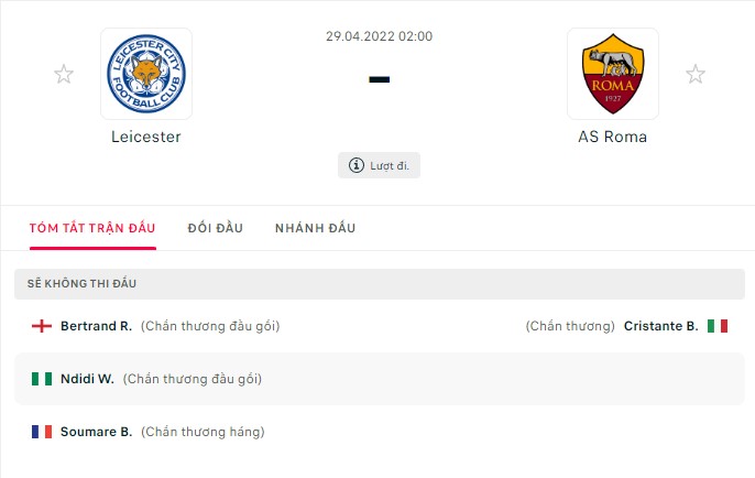Nhận định Leicester vs AS Roma (2h 29/04/2022) bán kết Conference League: Lợi thế King Power - Ảnh 1 Nhận định Leicester vs AS Roma (2h 29/04/2022) bán kết Conference League: Lợi thế King Power - Ảnh 1