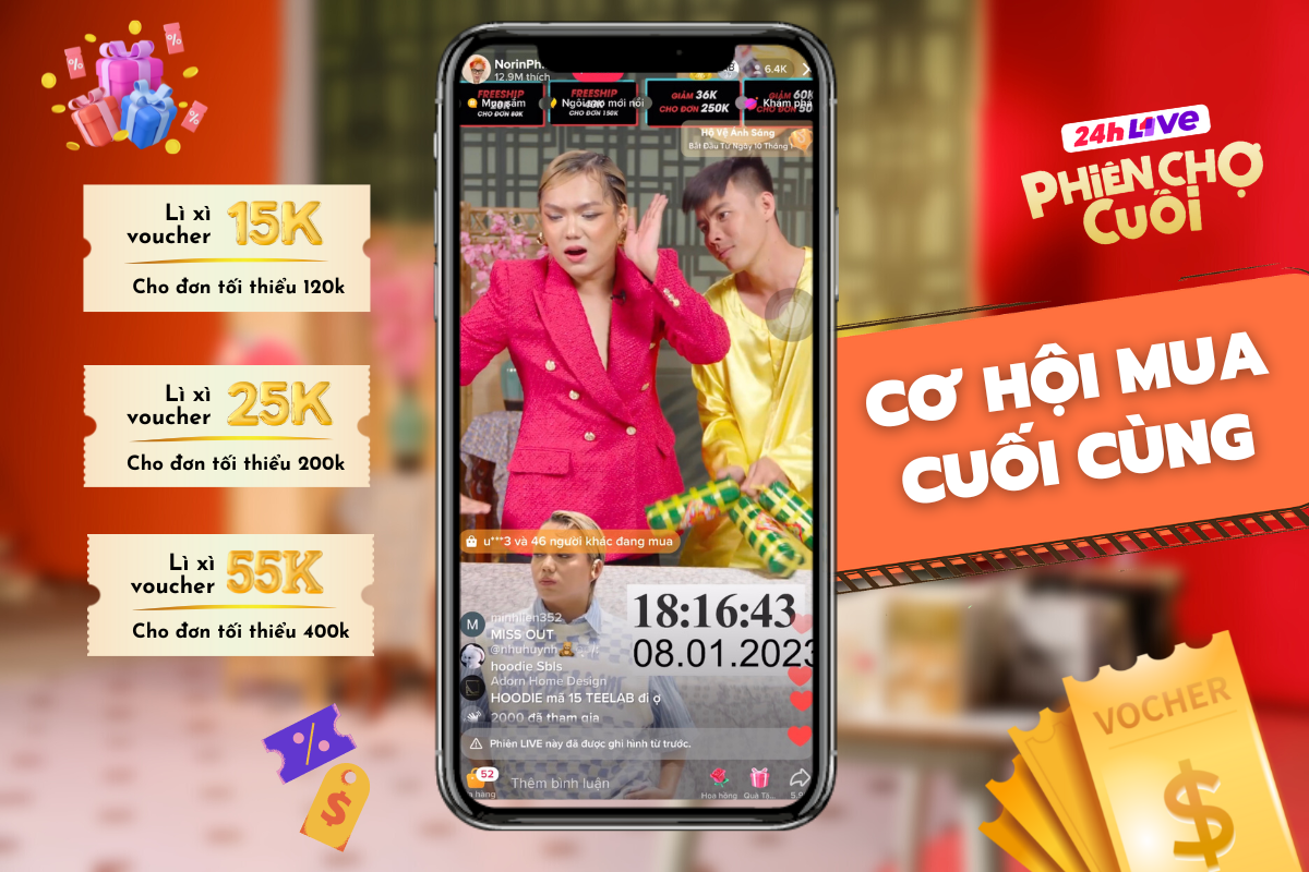 Cơ hội bùng nổ cho 2 tiếng cuối cùng chốt đơn siêu hời - 24 Live Phiên Chợ Cuối tung loạt voucher độc quyền siêu sốc - Ảnh 1 Cơ hội bùng nổ cho 2 tiếng cuối cùng chốt đơn siêu hời - 24 Live Phiên Chợ Cuối tung loạt voucher độc quyền siêu sốc - Ảnh 1