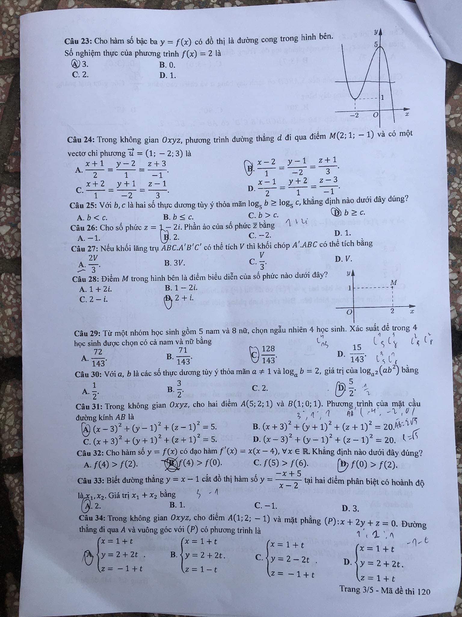 Đáp án môn Toán mã đề 120 kỳ thi tốt nghiệp THPT 2023 - Ảnh 3