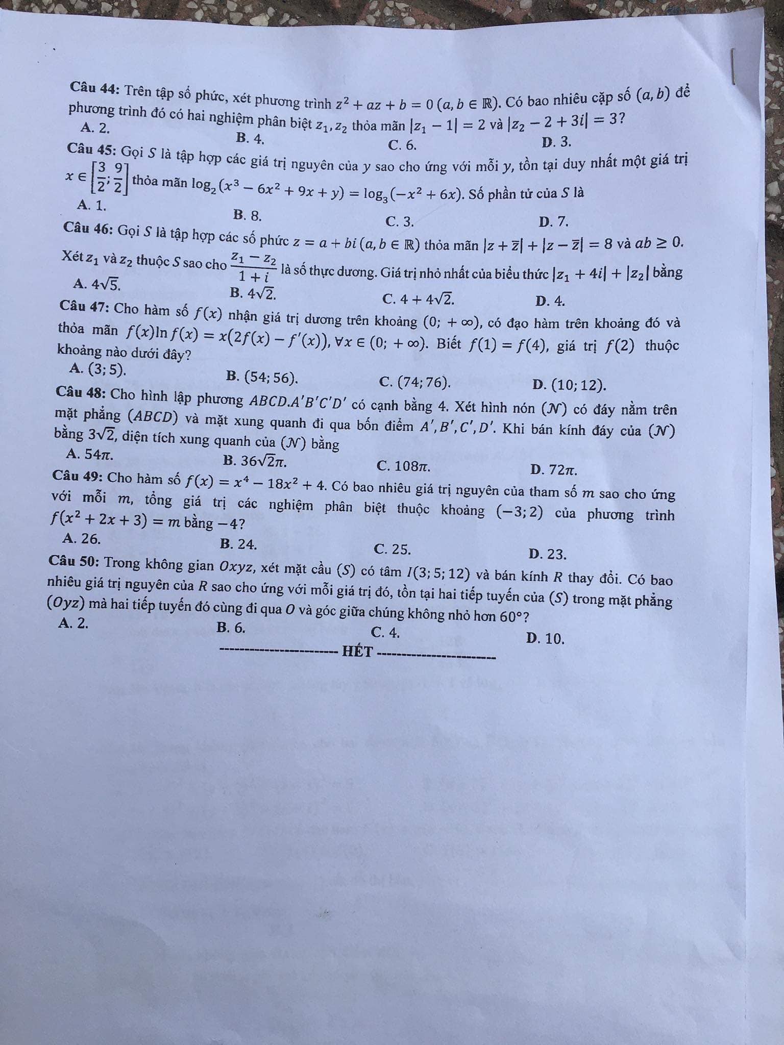 Đáp án môn Toán mã đề 120 kỳ thi tốt nghiệp THPT 2023 - Ảnh 4