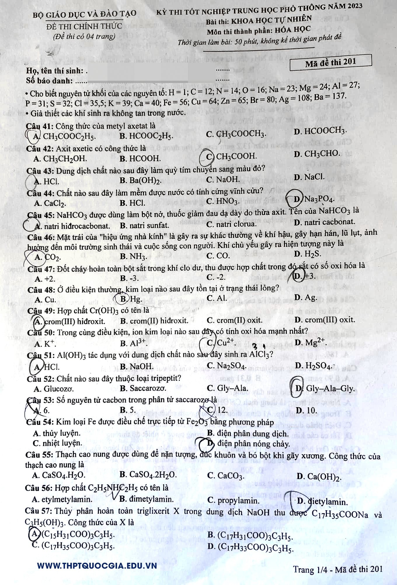 Đáp án môn Hóa kì thi tốt nghiệp THPT 2023 tất cả 24 mã đề nhanh nhất (Full mã đề chi tiết) - Ảnh 1