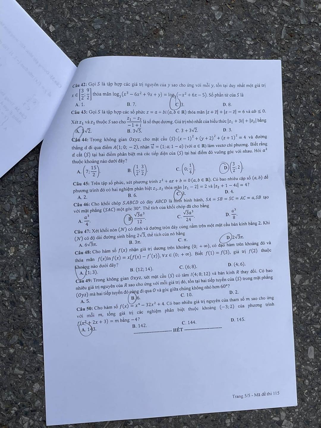Đề thi môn Toán kỳ thi tốt nghiệp THPT 2023 mã đề 115