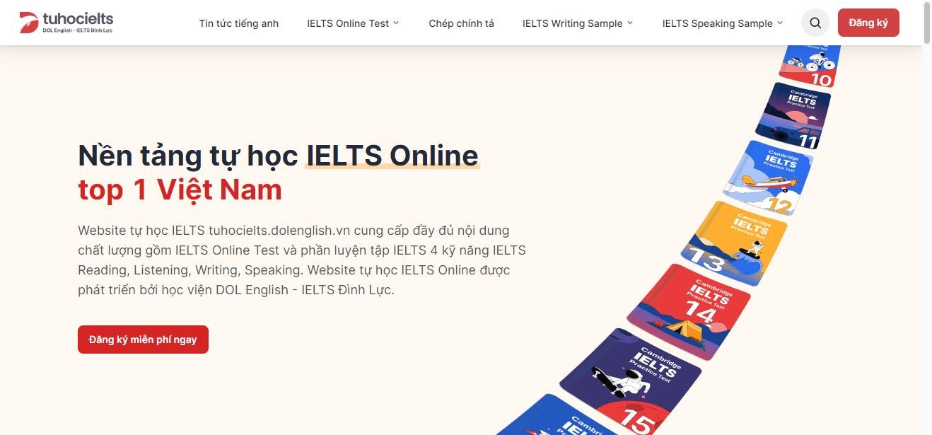 Giao diện của website nền tảng tự học IELTS Online do DOL English tự tay gây dựng