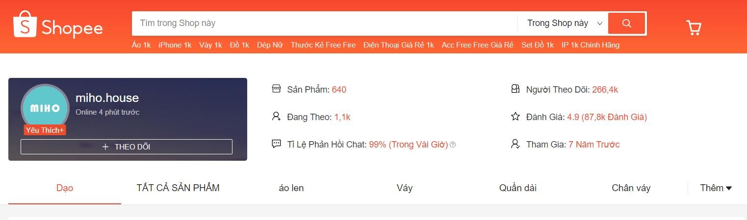 Kênh Shopee với hơn 266K người theo dõi của Miho House Kênh Shopee với hơn 266K người theo dõi của Miho House