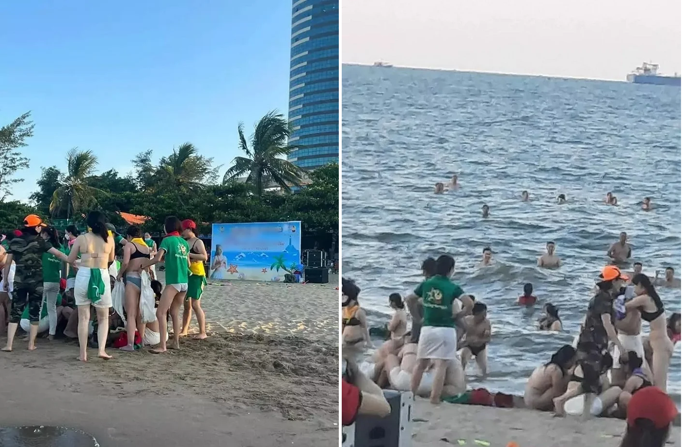 Những hình ảnh phản cảm về teambuiding đang gây xôn xao. Ảnh cắt từ clip.