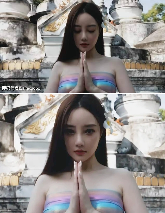 Hình ảnh gây tranh cãi của Lý Tiểu Lộ khi đến chùa. Ảnh weibo Hình ảnh gây tranh cãi của Lý Tiểu Lộ khi đến chùa. Ảnh weibo