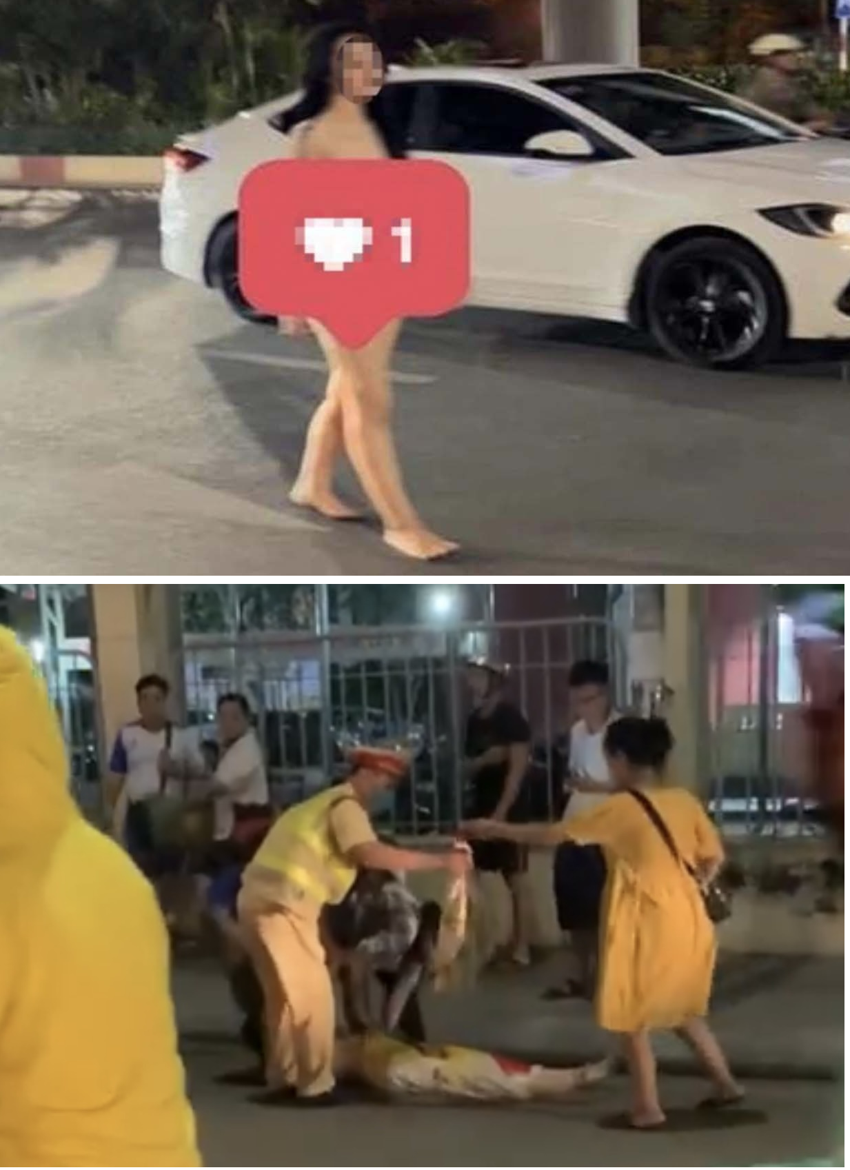 Hình ảnh cô gái khỏa thân gây náo loạn trên đường Nguyễn Trãi. Ảnh FB