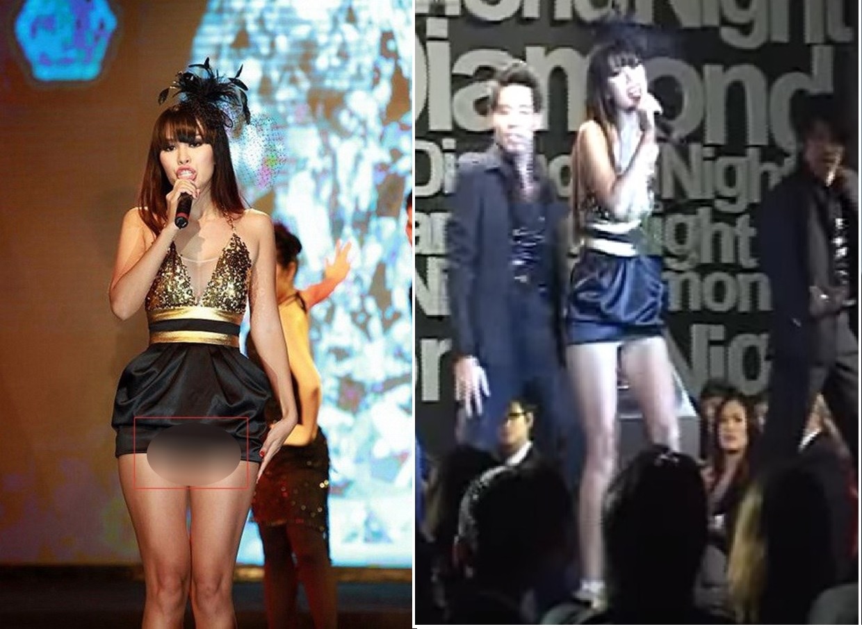 Mặc trang phục để lộ nội y của Hà Anh gây phản cảm.