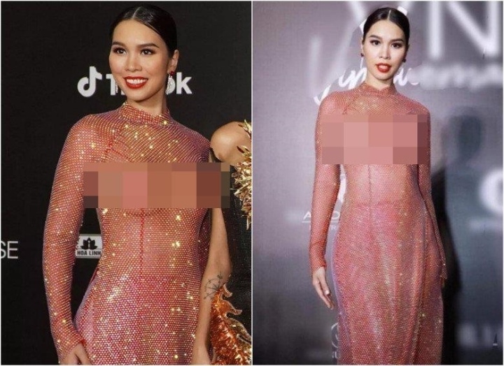 Siêu mẫu Hà Anh diện áo dài xuyên thấu xuất hiện trên thảm đỏ Hoa hậu Hoàn vũ Việt Nam 2022. Ảnh internet Siêu mẫu Hà Anh diện áo dài xuyên thấu xuất hiện trên thảm đỏ Hoa hậu Hoàn vũ Việt Nam 2022. Ảnh internet