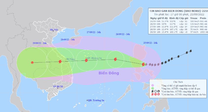 Đường đi của bão Noru. Ảnh NCHMF
