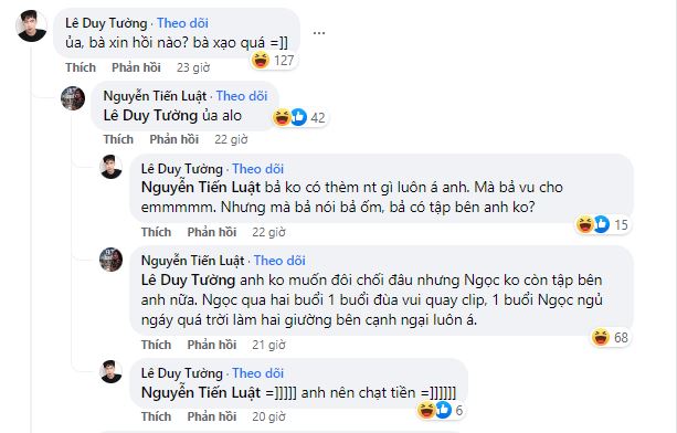 Đoạn bình luận giữa quản lý Ninh Dương Lan Ngọc và diễn viên Tiến Luật. Ảnh chụp màn hình