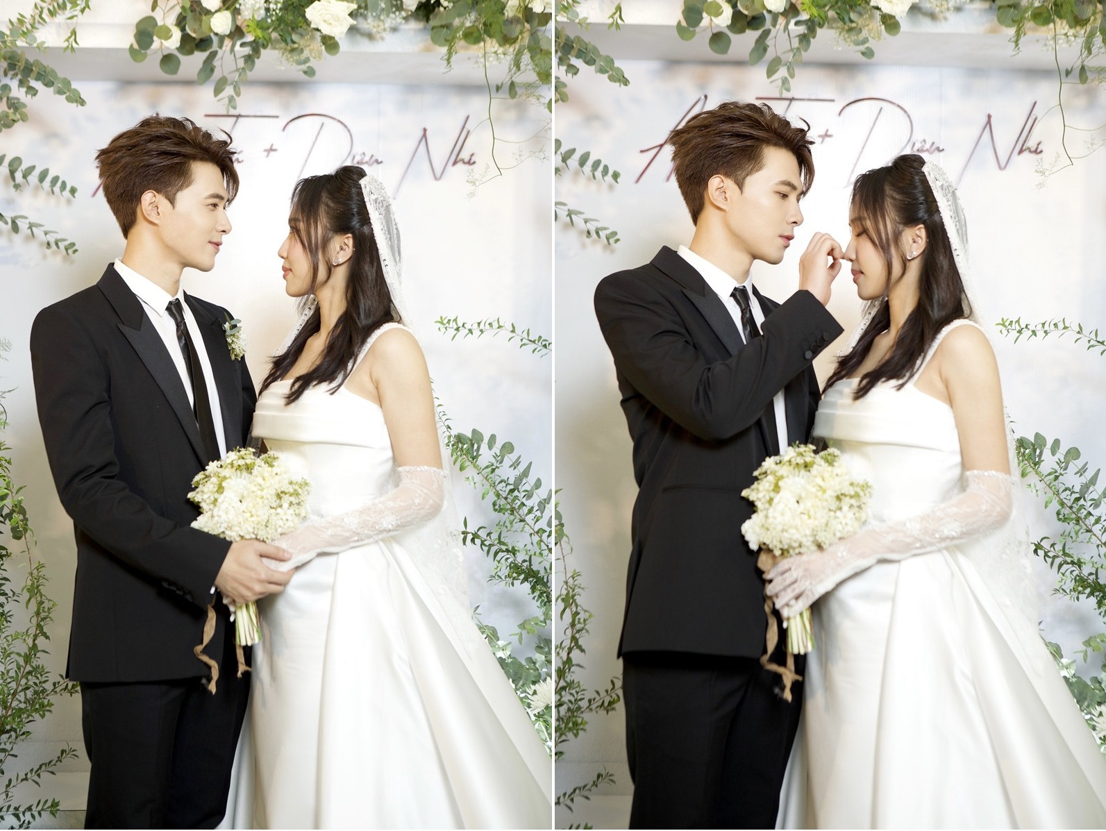 Hành động chú rể chăm sóc cô dâu khiến nhiều người thích thú. Ảnh FBNV