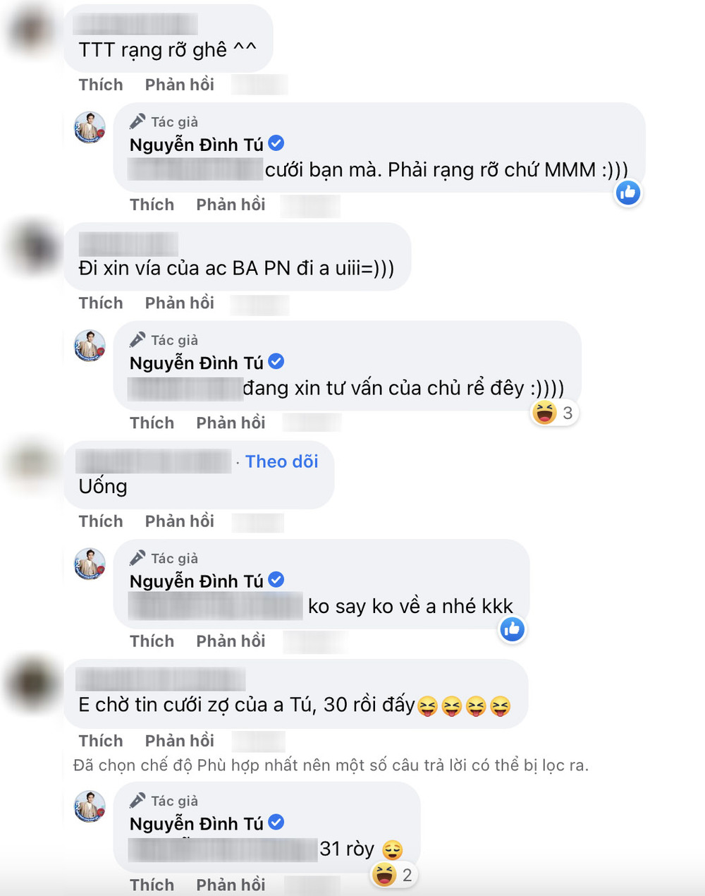 Những bình luận của Đình Tú gây chú ý. Ảnh FBNV