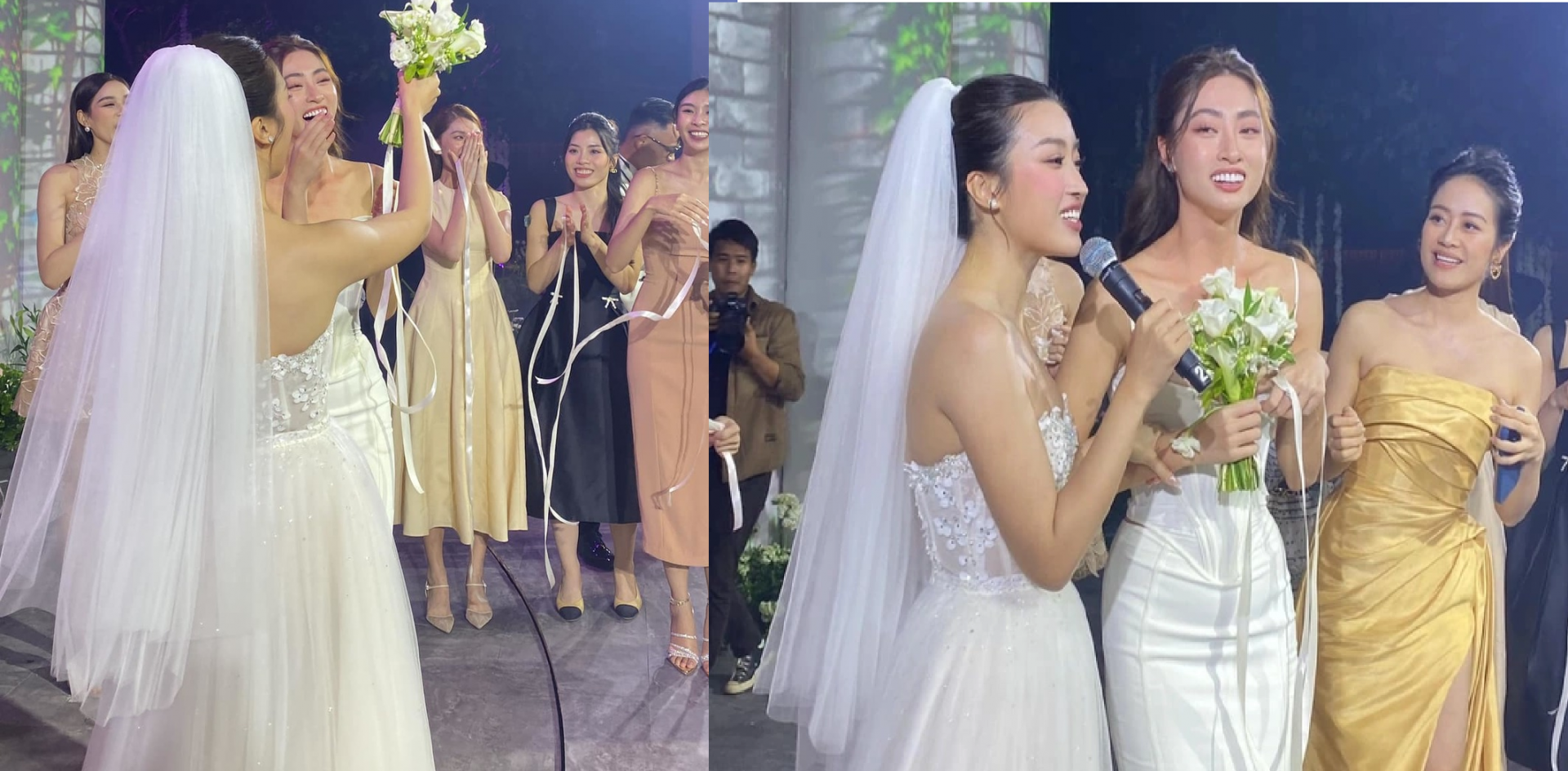 Lương Thùy Linh nhận được bó hoa cưới của Đỗ Mỹ Linh.