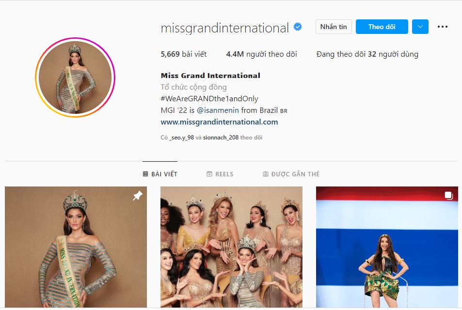 Tài khoản của Miss Grand International bị sụt lượng người theo dõi. Ảnh chụp màn hình