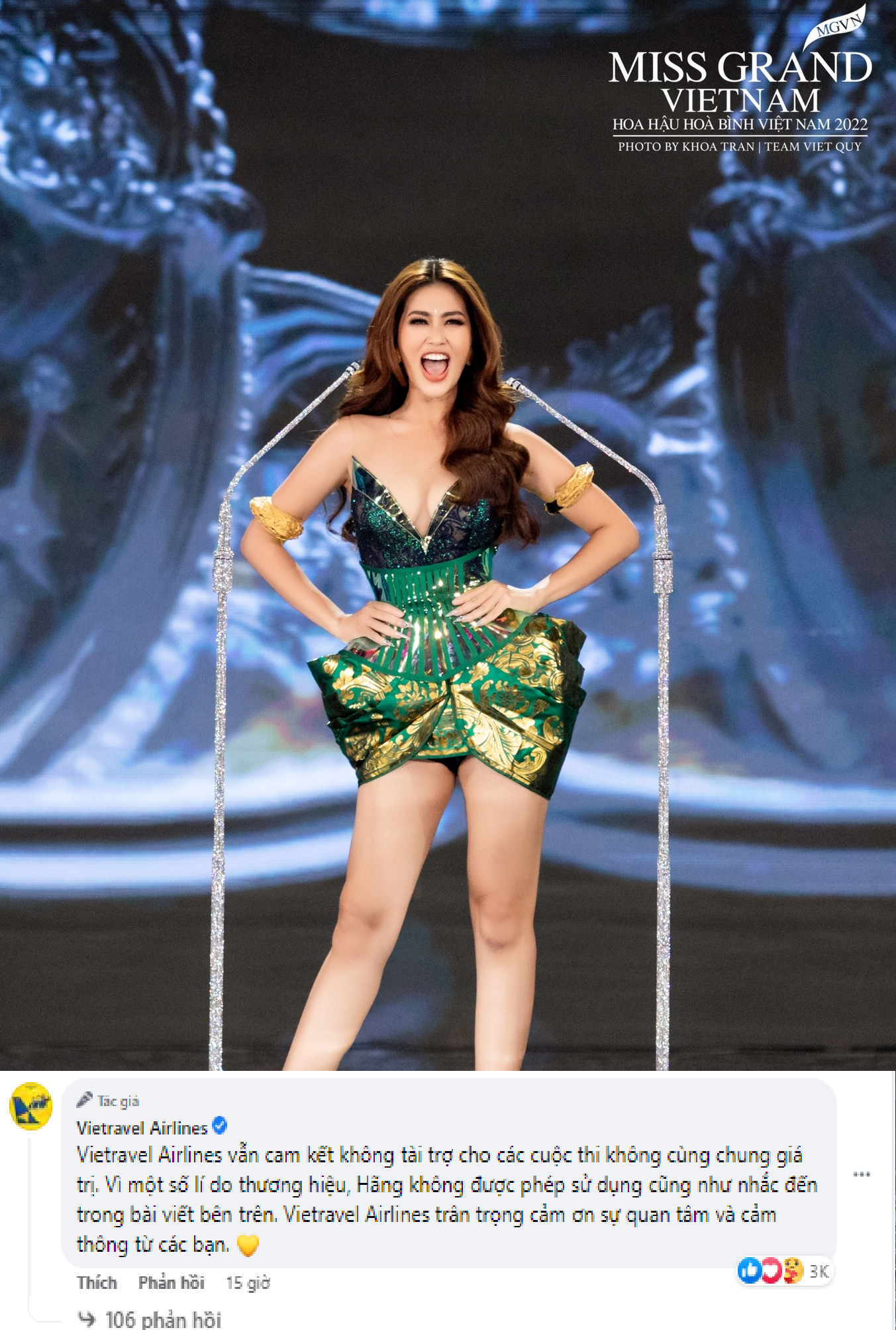 Vietravel Airlines cho biết không tài trợ cho các cuộc thi không cùng chung giá trị. Ảnh chụp màn hình