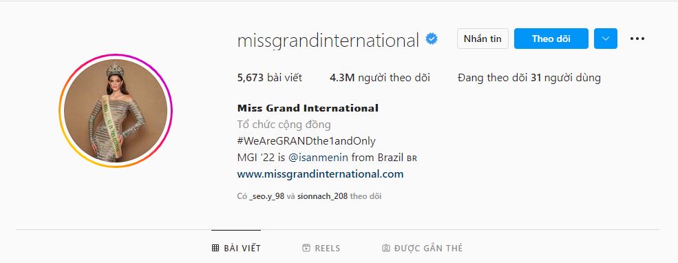 Tài khoản MGI bị sụt giảm lượng theo dõi. Ảnh chụp màn hình